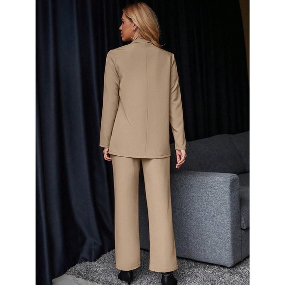 2 piece suit set: Button Front Blazer & tailored dress Pants camel brown tan - Picture 5 of 11